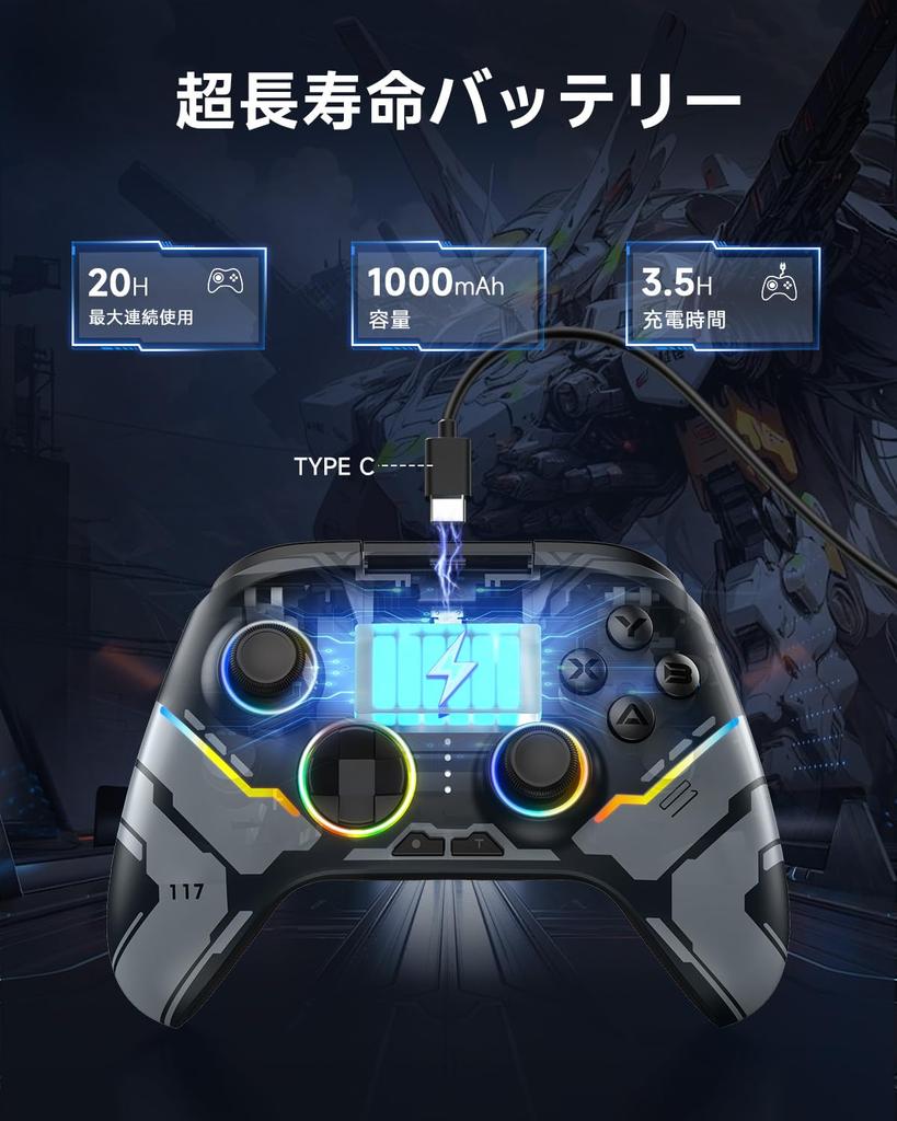 EasySMX Wireless RGB Backlit PC Controller for Switch Joy-Cons, Compatible with Windows PC, Switch, iOS, Android, and Steam, with Hall Effect