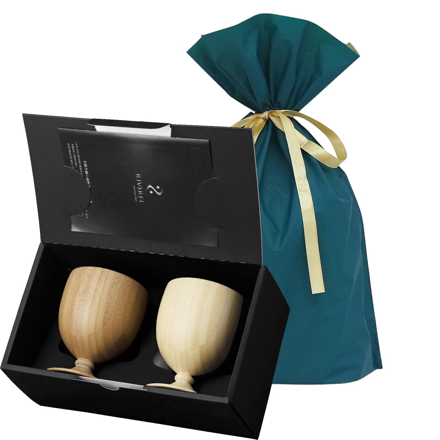 

[Set] 2-Piece Set (RIVERET Goblet Vessel Glass, 230ml, Bamboo, Dishwasher Safe, White/Brown, RV-106WB, Pair, Includes Gift Bag with Ribbon)