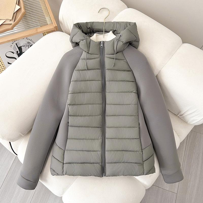 European and American cotton-padded clothes women's clothing splicing fashion down cotton-padded clothes jacket slim and thin stand-up collar cotton