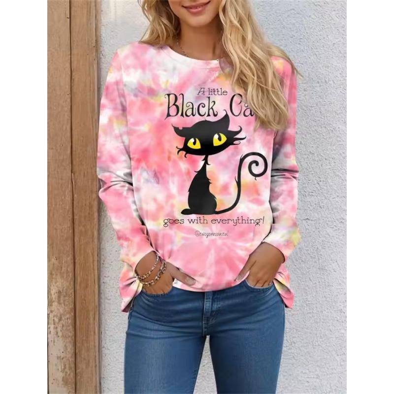 Women's T shirt 3D Print Cat Butterfly Colorful Design Long Sleeve Daily Weekend Fashion Round Neck Regular Fit