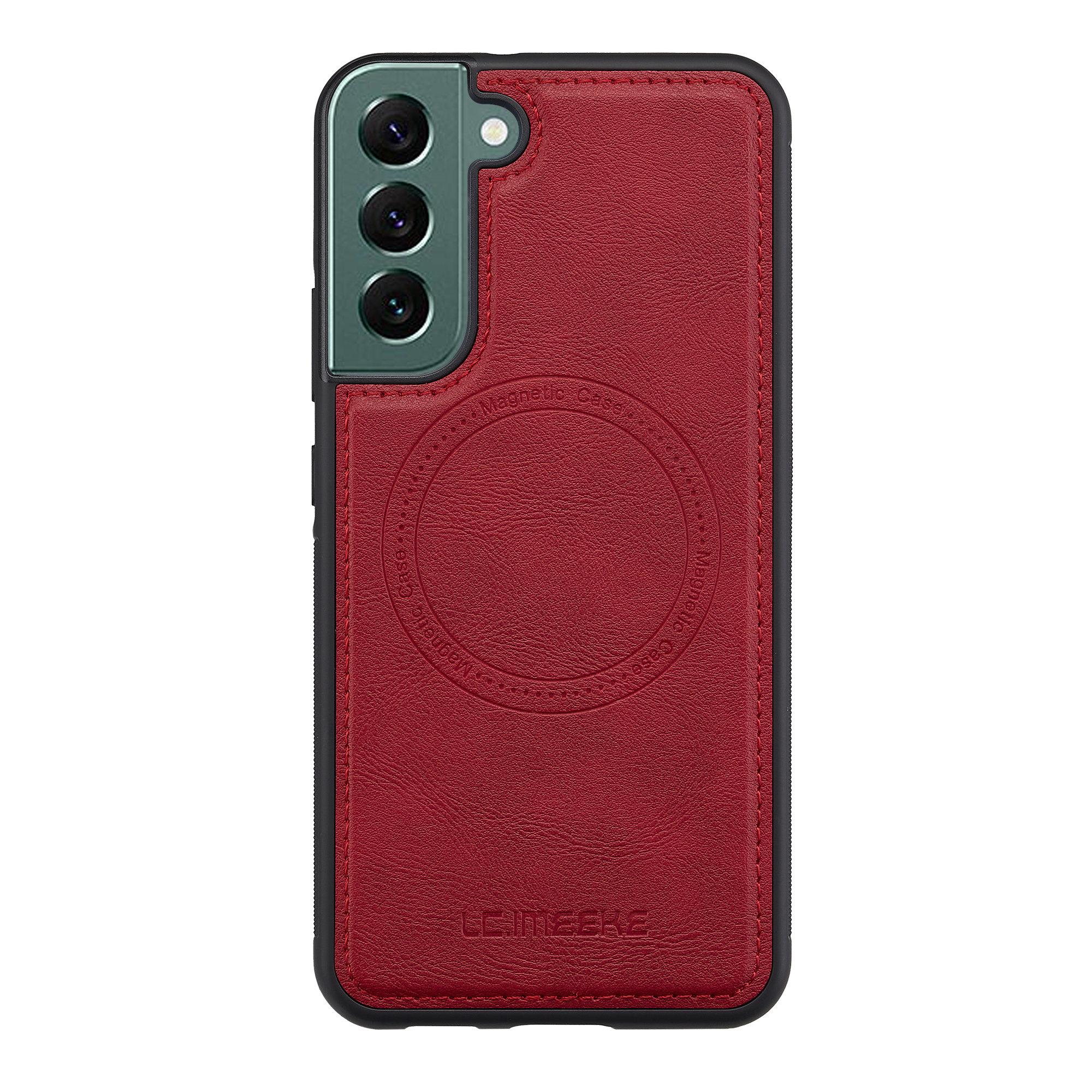 

LC.IMEEKE For Samsung Galaxy S21 FE 5G Magnetic Case Compatible with MagSafe Leather TPU Back Cover Red