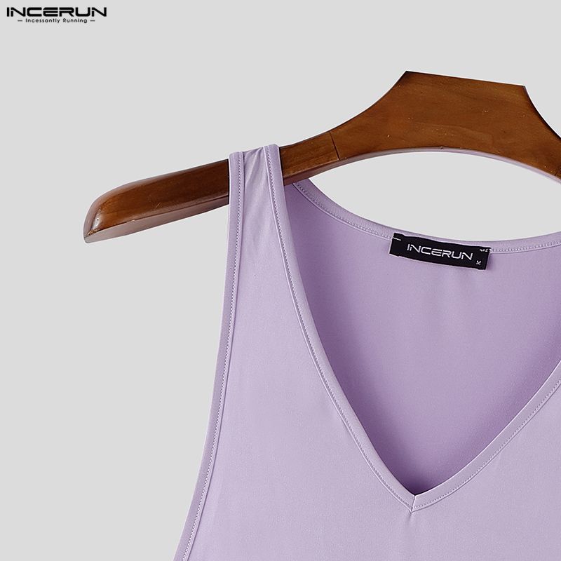 INCERUN Summer Men V Neck Casual Sleeveless Strap Loose Tank Tops