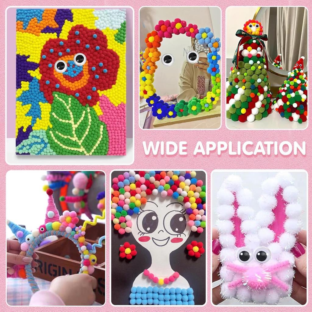 998Pcs Coloful Pom Poms Bulk Small Fuzzy Balls, Available in 10 styles, 0.39 Sizes Pompoms for Crafts, Christmas, Wedding Home