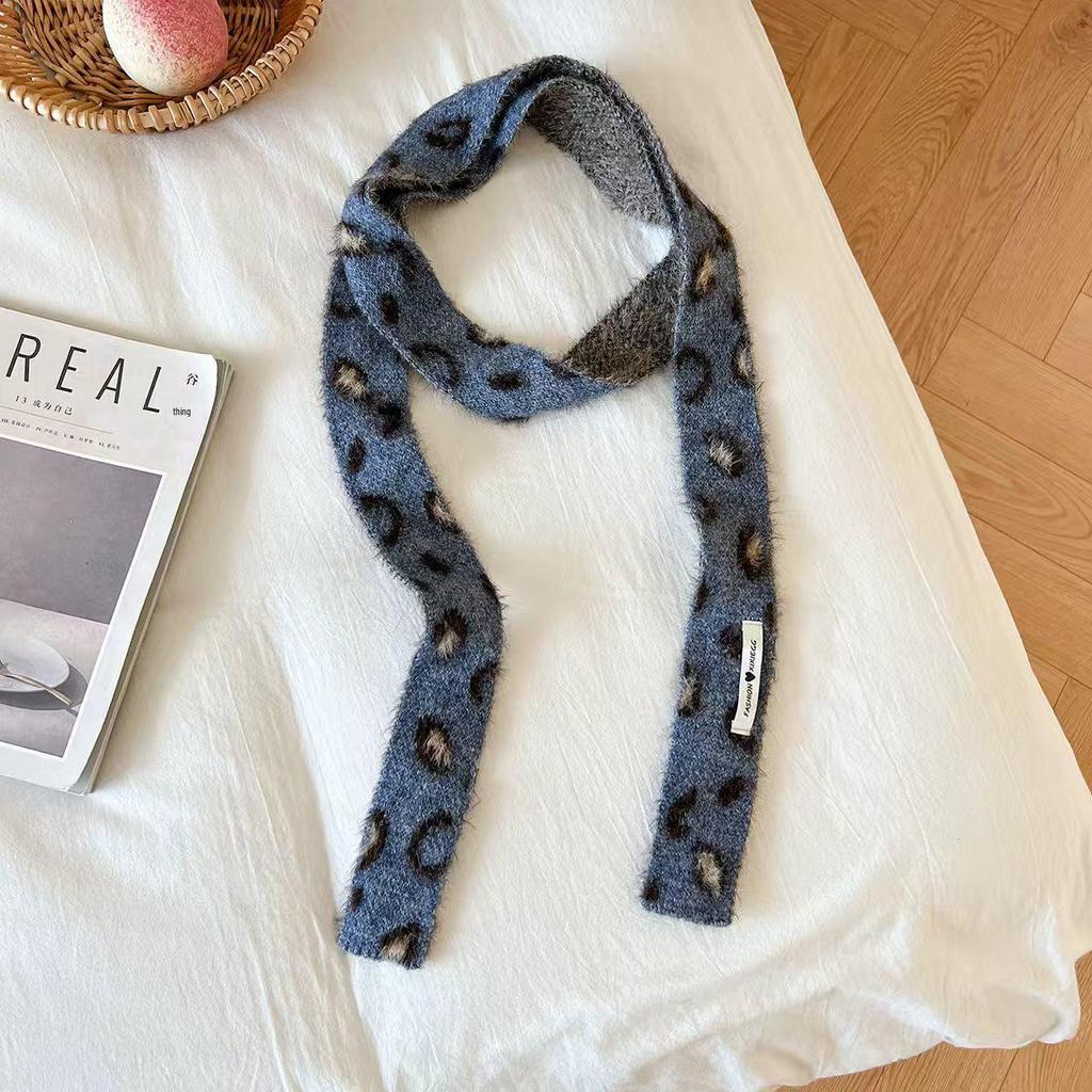 Spicy Korean Style Luxury Wool-Blend Leopard Print Scarf for Women, Autumn/Winter