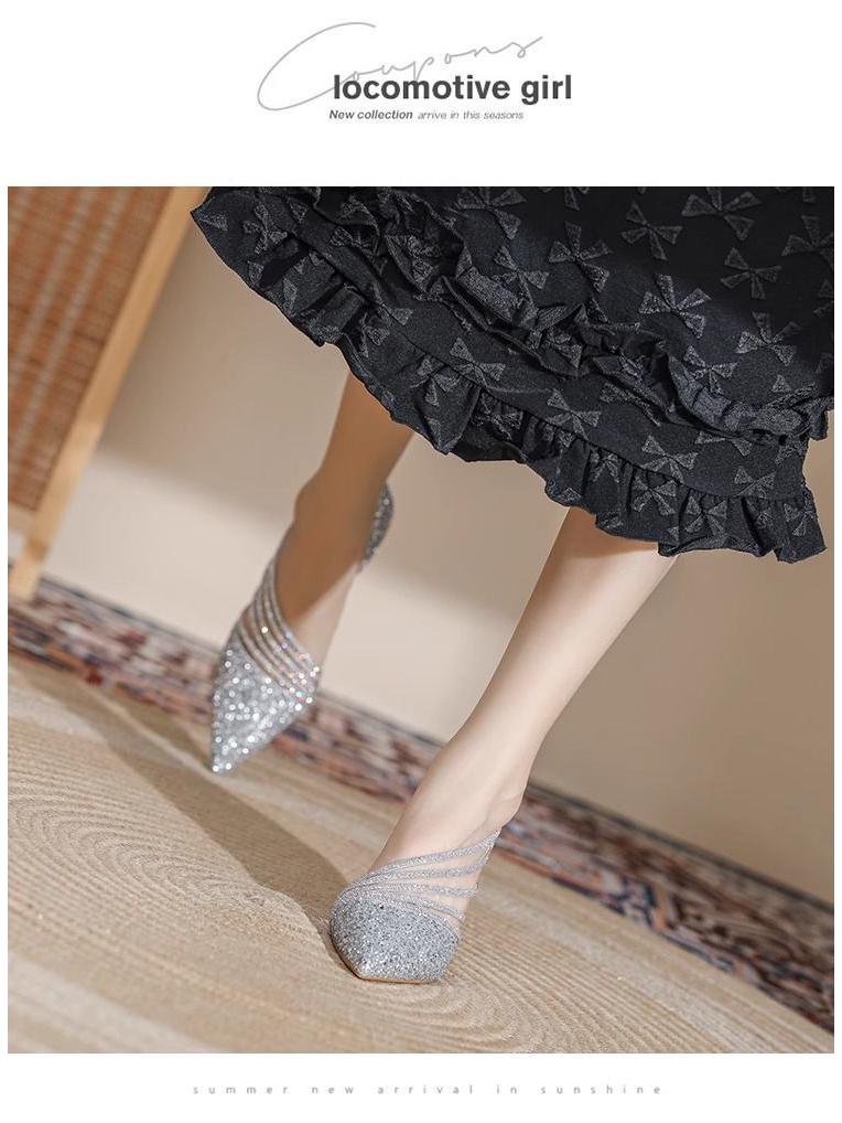 2025 Champagne Rhinestone Stiletto Heels: Elegant Pointed Toe Bridal Shoes