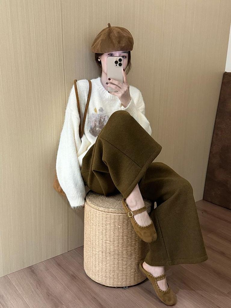 Women's Red Round Neck Pony Hair Sweater with Sequined Inner Layer - 2025 New Year Style Winter Knitwear.