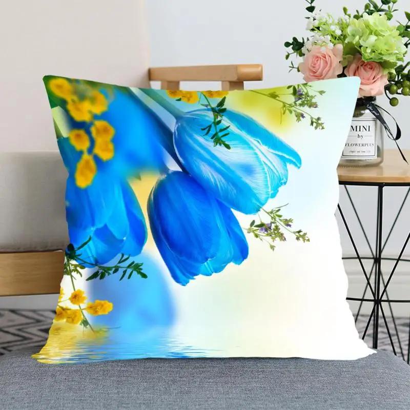 Tulip Flower Pillowcase Bedroom Home Office Decorative Square