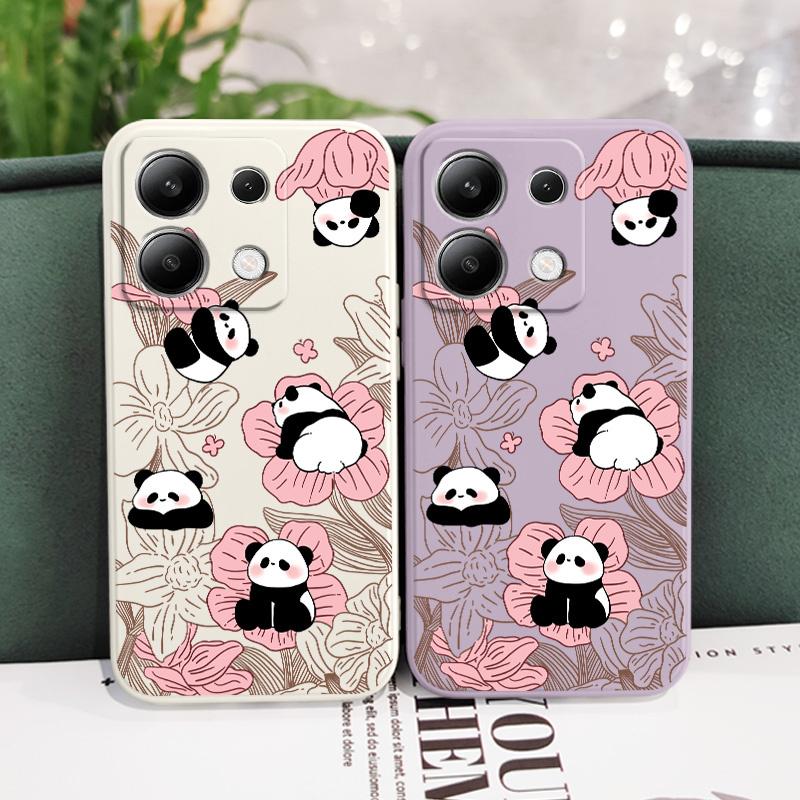 Blumen Panda Handyhülle Für Xiaomi Redmi Note 14 13 12 12S 11 11S 10 10S 9 9S Pro Plus 4G 5G Flüssigsilikon Hülle