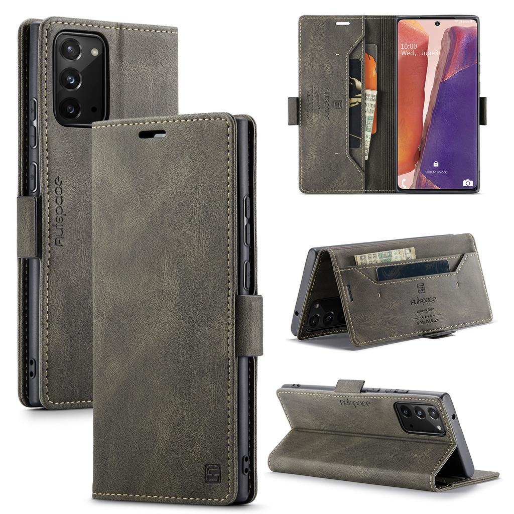 Für Samsung Galaxy Note20 Brieftasche Hülle AUTSPACE A01 Leder Ständerhülle mit RFID-blockierendem Kartenhalter