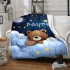 Custom Starry Sky Bear Blanket Personalized Name Kids Fleece Throw All Season Soft Warm Bedding Home Decor Gift for Children