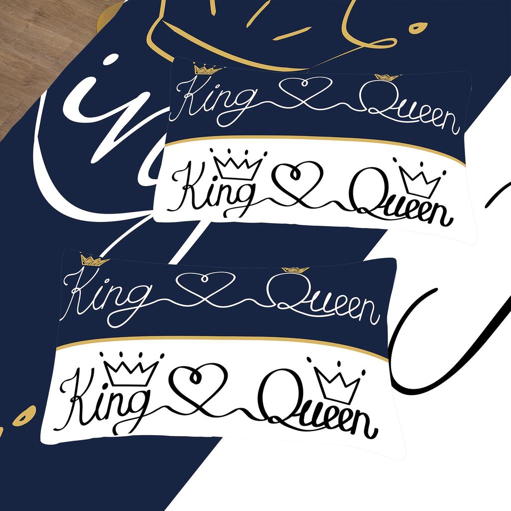 Romantic Couple'S "King & Queen" Duvet Cover Set - Soft Polyester, All-Season Comfort, Machine Washable Digital Print With Crown