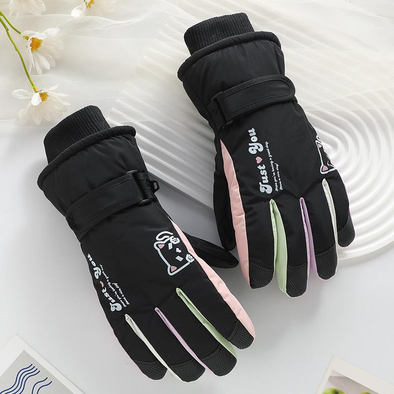 Ski Gloves Cartoon Women's Waterproof Thickened Velvet Touch Screen Cycling Windproof Outdoor Cycling Winter Warm Gloves