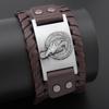 Trendy Wide Leather Woven Viking Rune Bracelet for Men Hip Hop Punk Jewelry Accessory Nordic Crow Charm Fashion