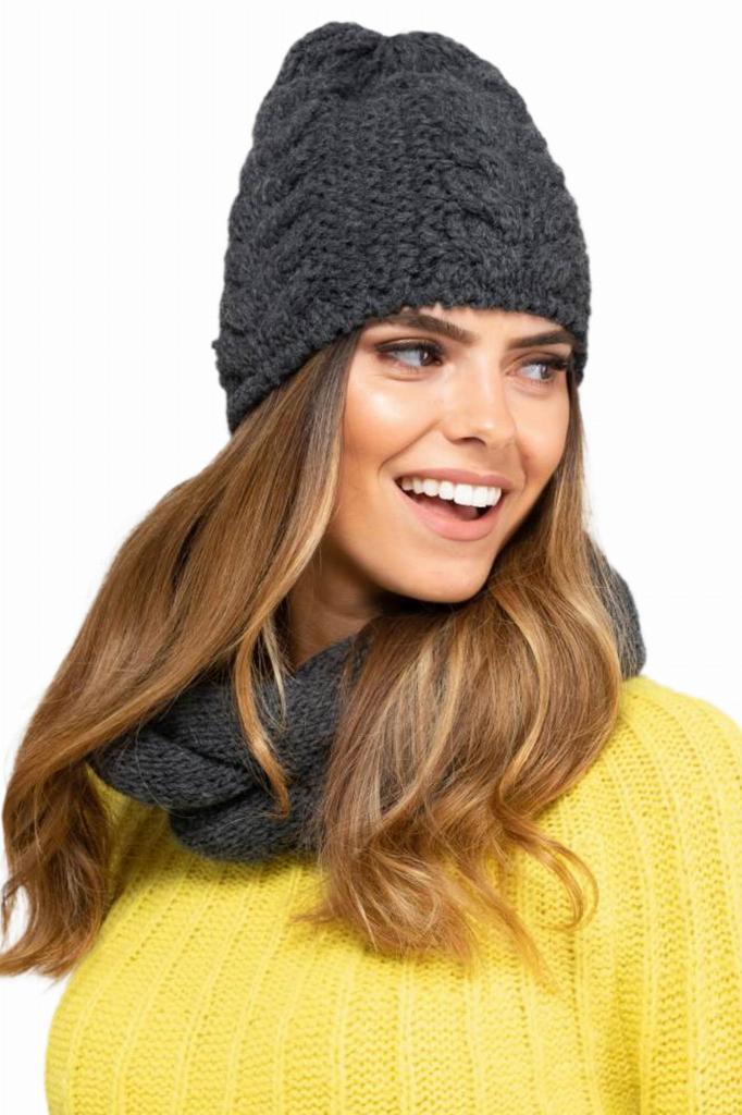 Idaho Braid Hat and Snood Set Graphite Color