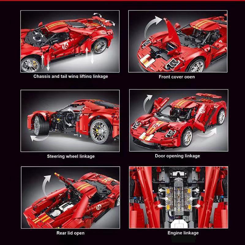 Technic GT Blue Red Super Car 1:8 Model Race Vehicle Building Blocks Bricks Childrens Kids Birthday Thanksgiving Gift