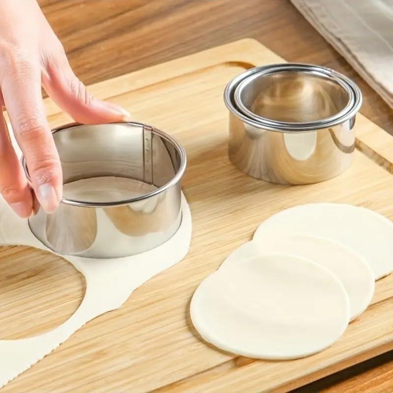 3pcs/Set, Stainless Steel Biscuit Pastry Wrap Dough Cutter, Fondant Mold, Cookie Maker, Round Baking Accessories