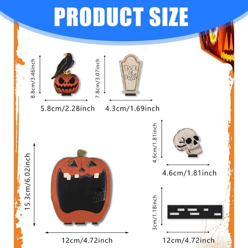 Handcrafted Scary Pumpkins Table Ornament Solid Wood Carving Halloween Home Festival Shelf Display