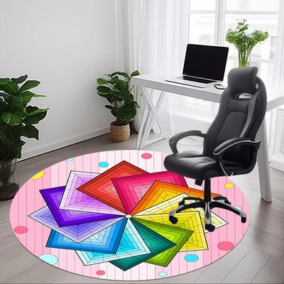 1pc Color Wheel Mandala Chair Carpet for Office, Round Polyester Mat, Indoor Decor for Office, Washable Non-slip Carpet Yy251219054