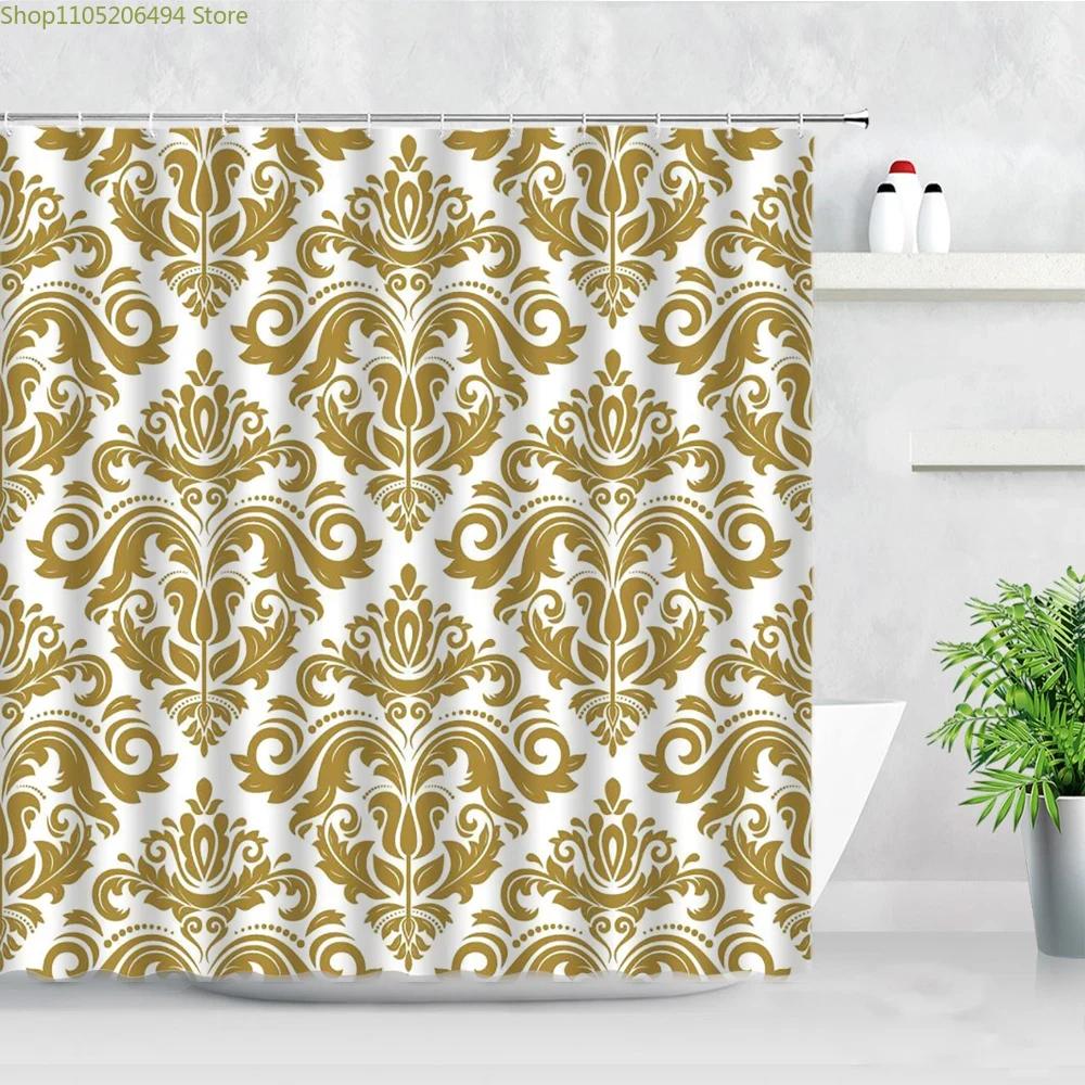 Elegant Red & Black Damask Print Waterproof Shower Curtain - Stylish, Durable & Easy-Care Choice for Classic Bathroom Décor