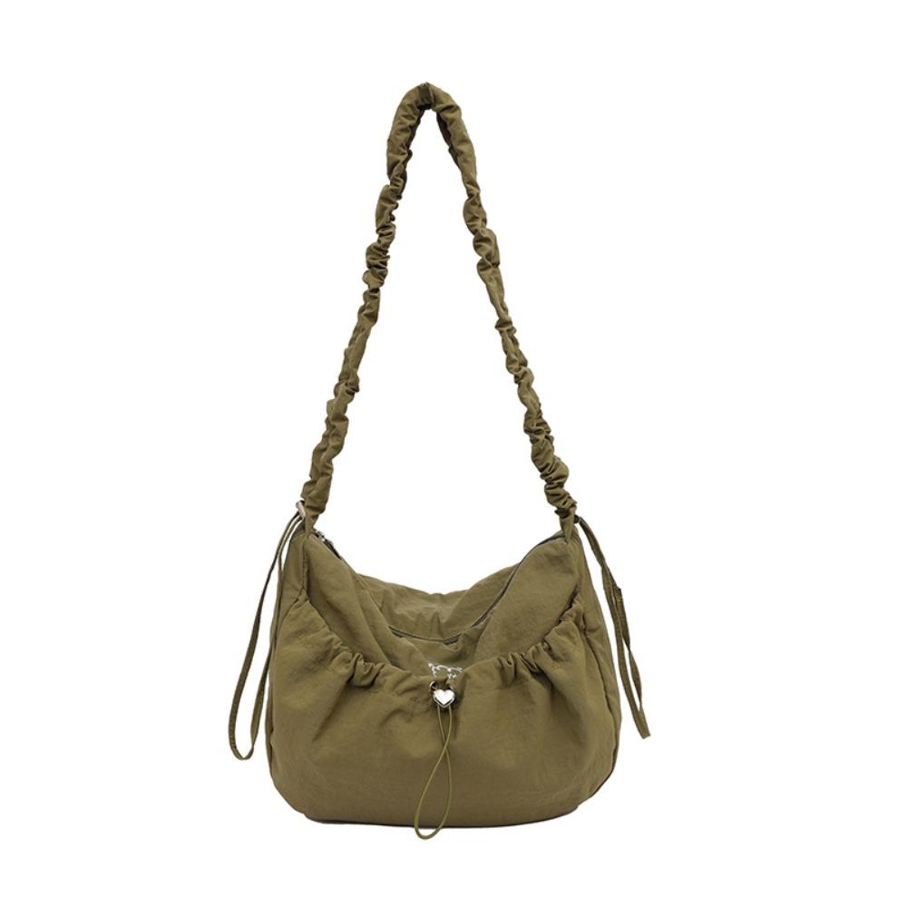 

Nylon Pleated Shoulder Bag Solid Color Tote Bag Fashion Drawstring Crossbody Bag Girls зелёный