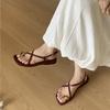 Bailamos Brand Design Women Flat Sandals Clip Toe Leisure Outside Beach Shoes for Lady Fashion Metal Decoration Summer Slides Mu