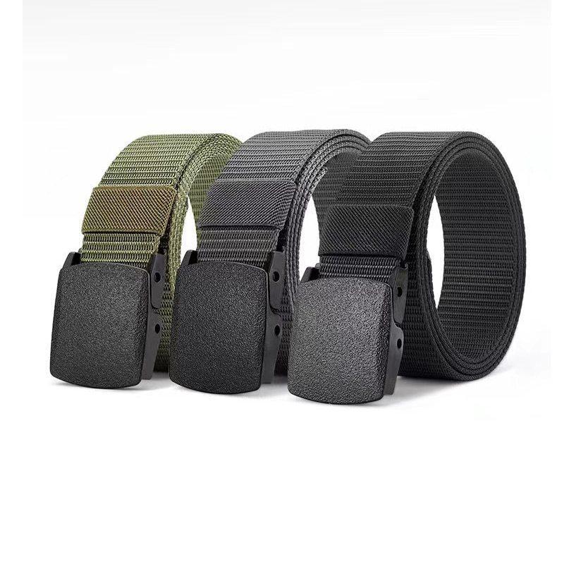 Simple Solid Color Plastic Buckle Men's Nylon Woven Waist Belt For Sports And Daily Use