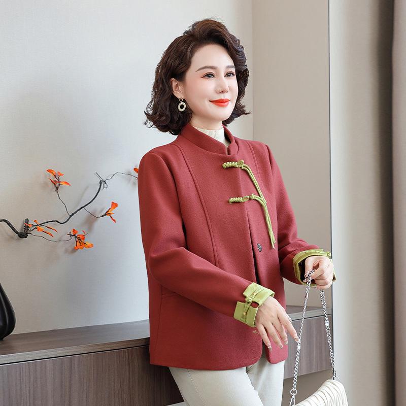 Retro Chinese Style Stand-up Collar Top: Spring & Autumn Plus Size Jacket for Middle-aged and Elderly Women