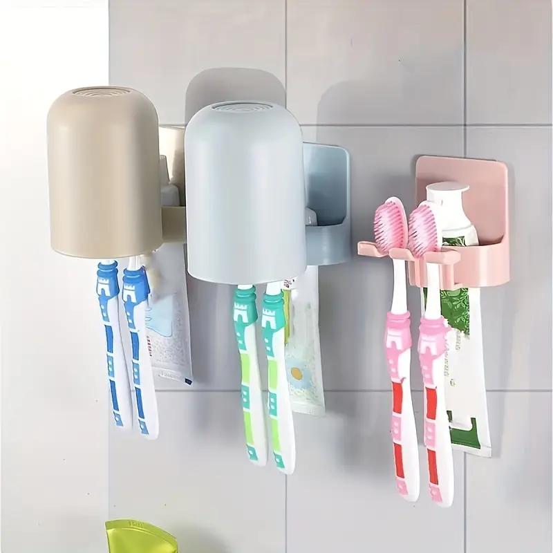 Self Adhesive Toothbrush Holder Wall Mounted No Drilling Toothpaste Razor Storage Rack Toothpaste Dispenser Bathroom Accessories