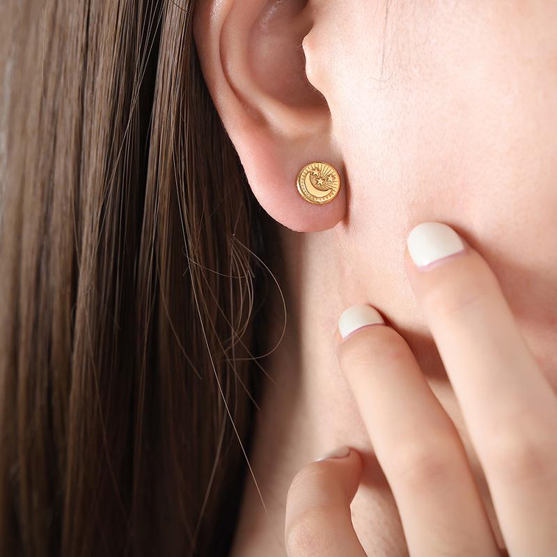 European & American Titanium Steel Star and Moon Earrings - Durable, Non-Fading, Stylish Jewelry