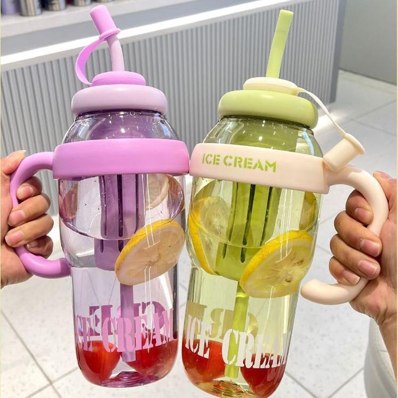 1200ML Large Capacity Plastic Straw Cup With Tea Infuser Sports Water Bottle Milky Tea Cups Lucky Belly Water Cup For Couples