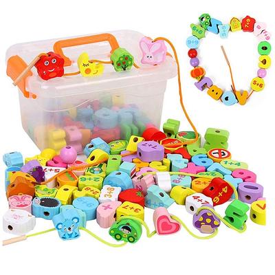 String 106 Large Storage Case 4in1 Wooden Fingertip Pattern Number English Bajoy Educational Building 2 3 4 5 6 Years Boys Christmas Present Toy,