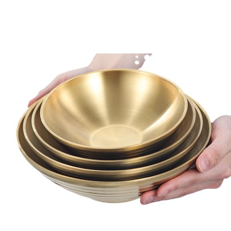 304 Stainless Steel Double Layer Heat-Insulated Ramen and Soup Bowl - Large Gold Noodle Mixing Bowl
