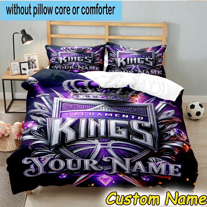 3pcs Custom Name Sacramento Basketball Logo Bedding Set Includes 1 Duvet Cover & 2 Pillowcases for All Seasons Dormitory Home Decor Christmas gifts