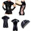 Rompers T-shirt Shorts 1pc Black Patent Leather Sexy