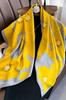 Women' Scarf 90X90 "Summer Glow" - Yellow-Gray with Floral Pattern, Imitation Silk