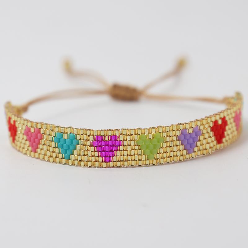 Braccialetto Boemo Fatto a Mano con Perline Miyuki per Donna – Gioiello Regolabile Multicolore con Design a Cuore, Accessorio con Perline Artigianale