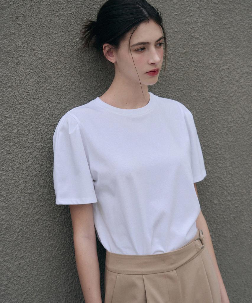 Deuloupisumeon Puff Sleeve Supima Cotton Short Sleeve T-Shirt [Yellow Beige]