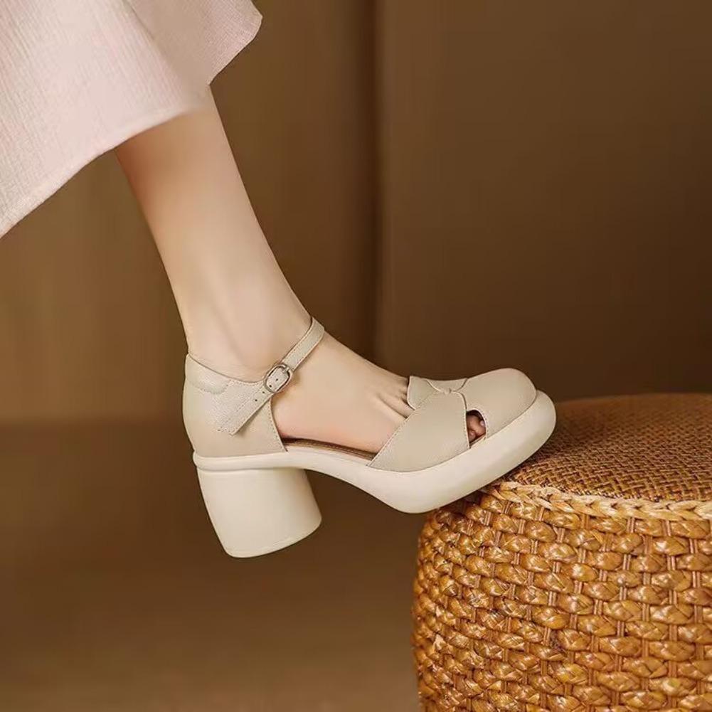 Mote 2025 Motesandaler Dame Lær Pu Rot Firkantet Roma Klovehæler Slides Gummi Lave Sandaler Dame Lave Klovehæler Slides