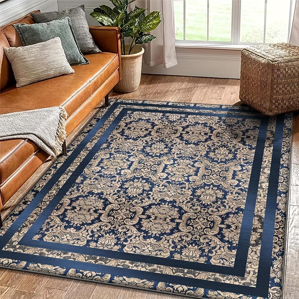 Oriental Classic Rug Floral Motifs Bedroom Dining Room Living Room Hallway Balcony Entrance Carpet Non-slip Cream Blue Mat Decor