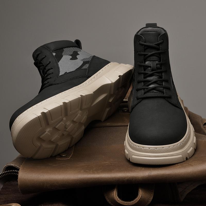 Anti-slip Men's Leather Ankle Boots Four Seasons Outdoor Casual Hiking Boots Retro Fashion Motorcycle Boots Male High Top Shoes