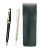 Moss Green Grained Leather Pen Case with Slide Measuring Stick and Neo Ballpoint Pen Black D-600 Set, SASMG-708W-600B-B