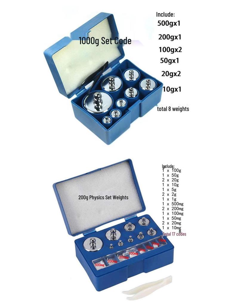 M2 Chrome Plated Calibration Weights Set for Electronic Scales: 5kg, 2kg, 1kg, 500g, 200g, 100g