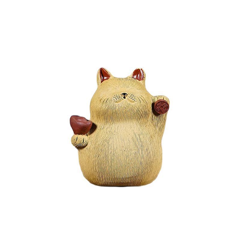 Исинская фиолетовая глина Кот Удачи Чайная фигурка Магазинчик Чайная скульптура Чайная статуэтка Игрушки для игры Чайная статуя Украшения Аксессуары для чайной церемонии