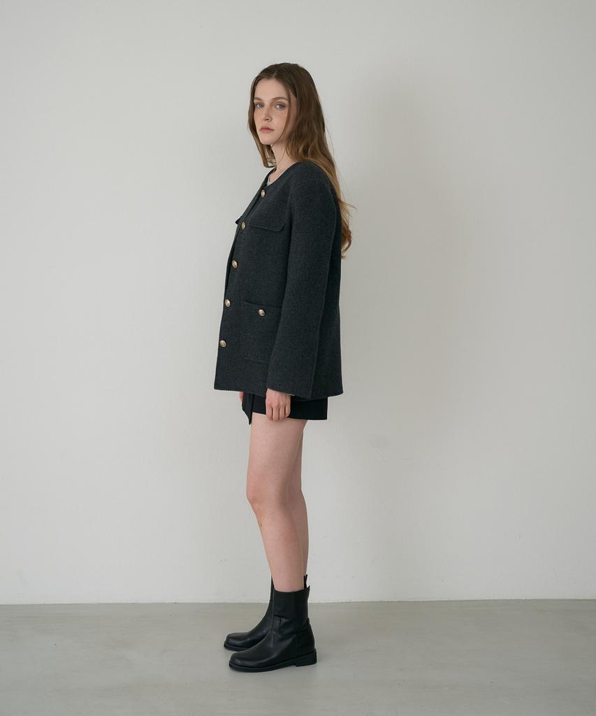 DEHEVE Classic Wool Collarless Jacket [Charcoal]
