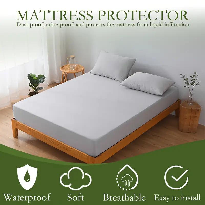 Waterproof Fitted Sheet High Elasticity, Easy-Clean Solid Color Mattress Protector Cover for Bed (No Pillowcase)