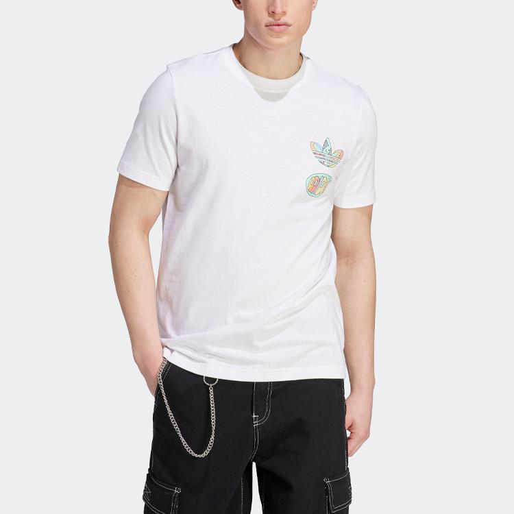 Adidas Originals Trefoil Enjoy Front/Back Graphic Tee, Cartoon Alphabet Logo Print, Sports Short Sleeve T-Shirt Men Tops White IT8181