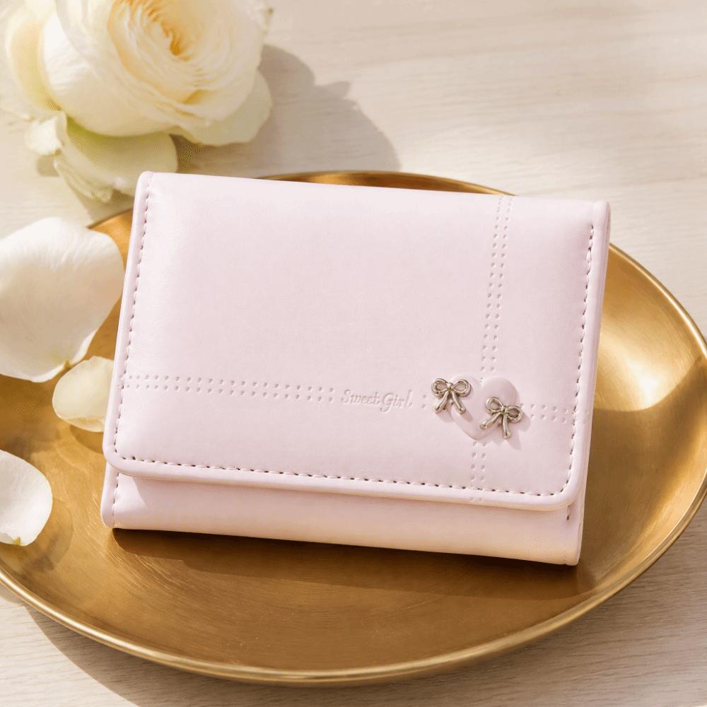 Foldable Tri-fold Short Wallet Large Capacity Card Holder Sweet Love Bow Wallet  Gift