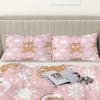 3Pcs Gingerbread Snowflake Pink Duvet Cover Set - Cute Cartoon Design Zipper Closure Machine Washable Polyester All-Season