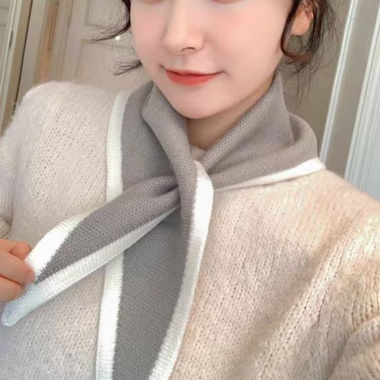 Women Scarf Patchwork Color Piercing Wrapped Short Scarf Fake Collar Winter Outdoor Cycling Wrap Around Scarf