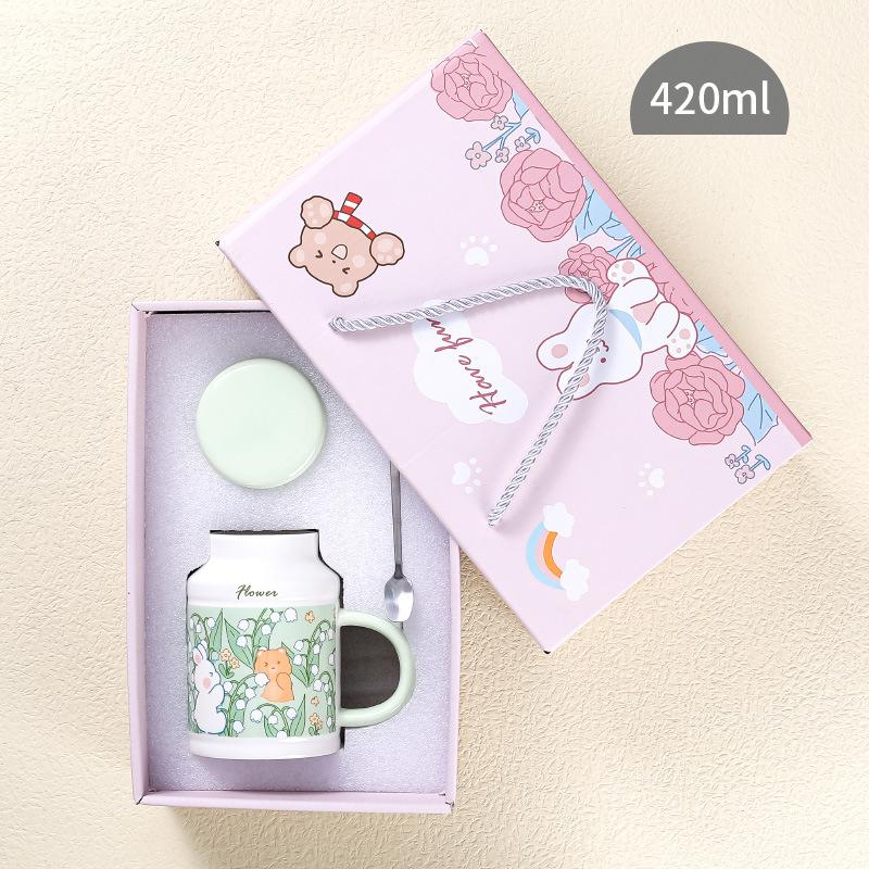 Niedlicher kreativer Retro-Becher Internet-Berühmtheit Hase Blume Tier Keramiktasse Damen Heim-Büro-Tasse Hase